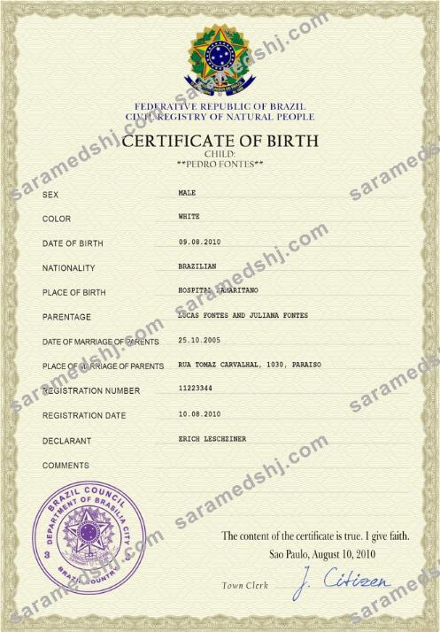 Brazil vital record birth certificate PSD template
